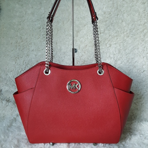 Michael Kors Handbags - NWT Michael Kors JS LG chain tote red MK bag purse